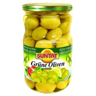 Green Olives w. pit 720ml, glas