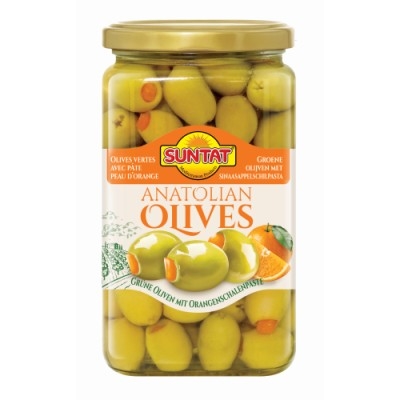 Grüne Oliven m. Orangepaste 850ml(850g) Gl.