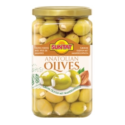 Grüne Oliven m. Mandelnpaste 850ml(850g) Gl.