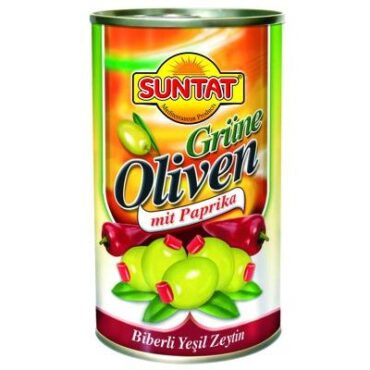 SUNTAT Green Olives with Peppers 24x400ml Can